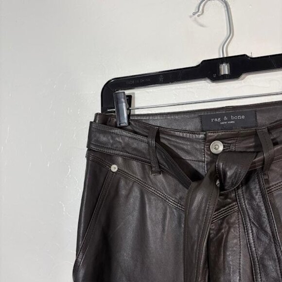 Rag & Bone Pants Womens 0 Black Lamb Leather Belted Ankle Slit Slim Fit - Picture 2 of 8